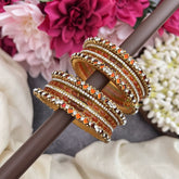 Vriksham Sunset Orange Glass Bangle & Gold Stone Bangles Silk Thread Bangle Set-G19857